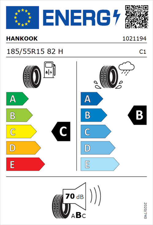 Tyre Label for Hankook Ventus Prime 3 K125 185/55R15 82H